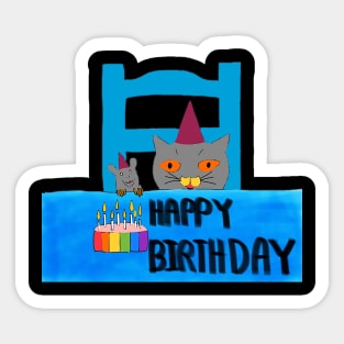 Happy Birthday - Cat & Rat Love Birthday Cake Sticker
